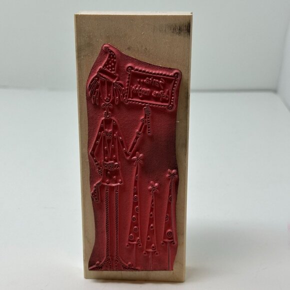 Christmas Rubber Stamp Dolly Mama Santa Define Naughty 80390 Large Mounted Wood - Picture 5 of 9